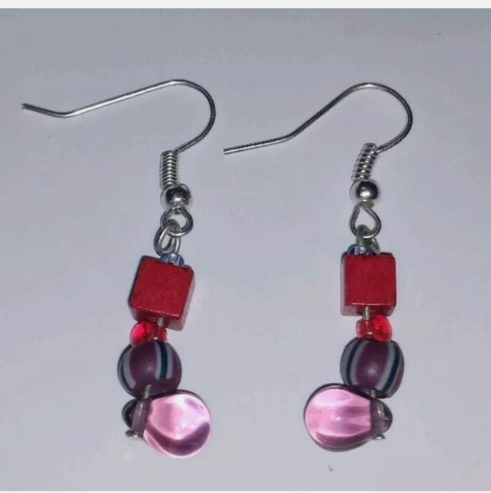 Drop Dangle Handmade Pierced Earrings Silver Tone